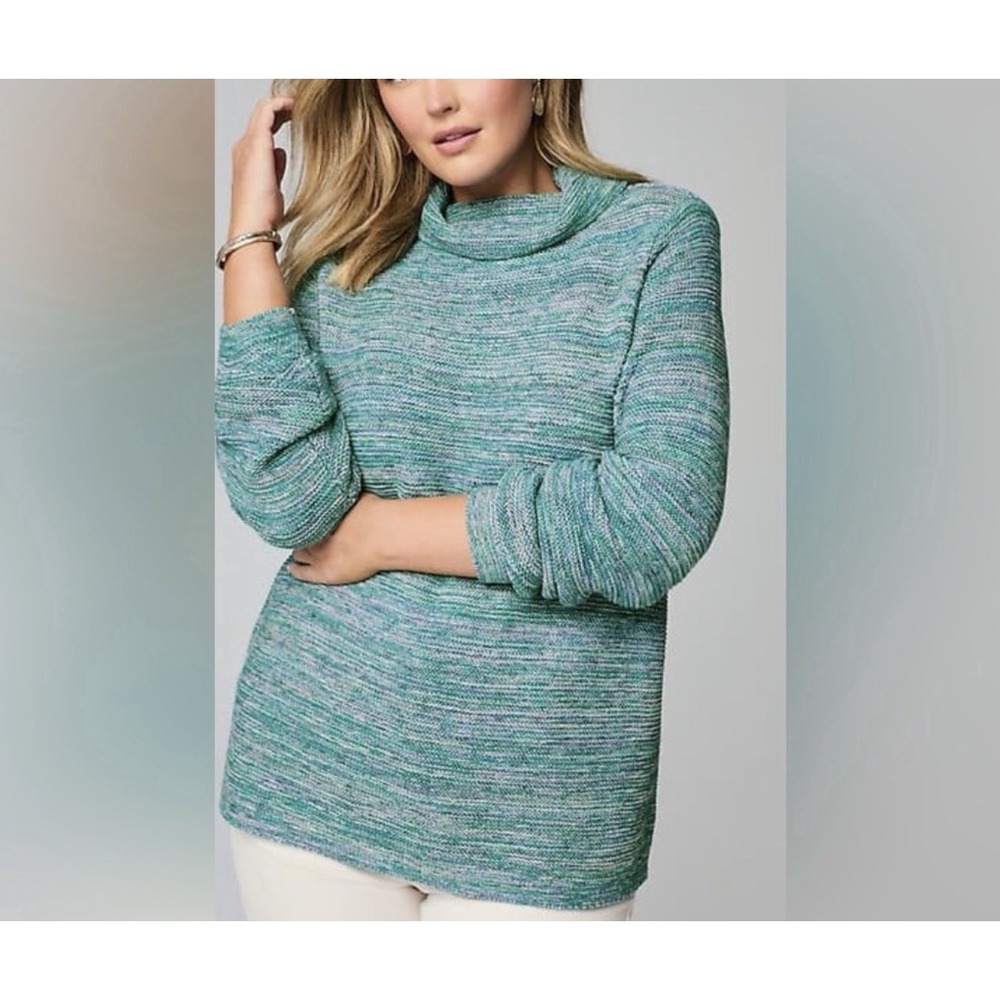 J Jill Size-L Womens Turtleneck Sweater Cotton Blend Green